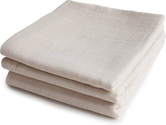 mushie Muslin Baby Cloths | 100% Organic Cotton | 23.5" x 23.5" (Fog) 3-Pack
