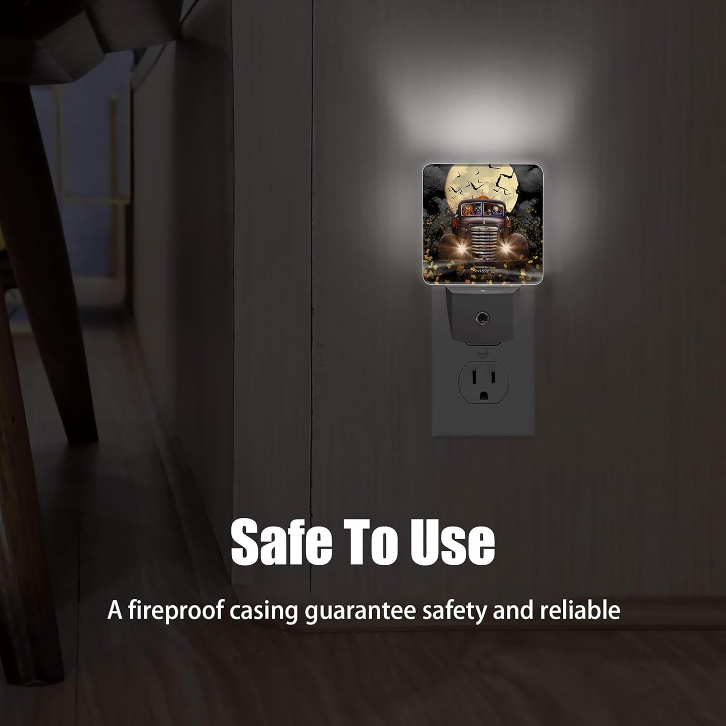 Halloween Truck Night Light, Witch Cat Pumpkin Night Lights Plug into Wall Decorations for Bedroom, Bathroom, Dusk to Dawn Sensor Nightlights for Girls Women Room Gifts