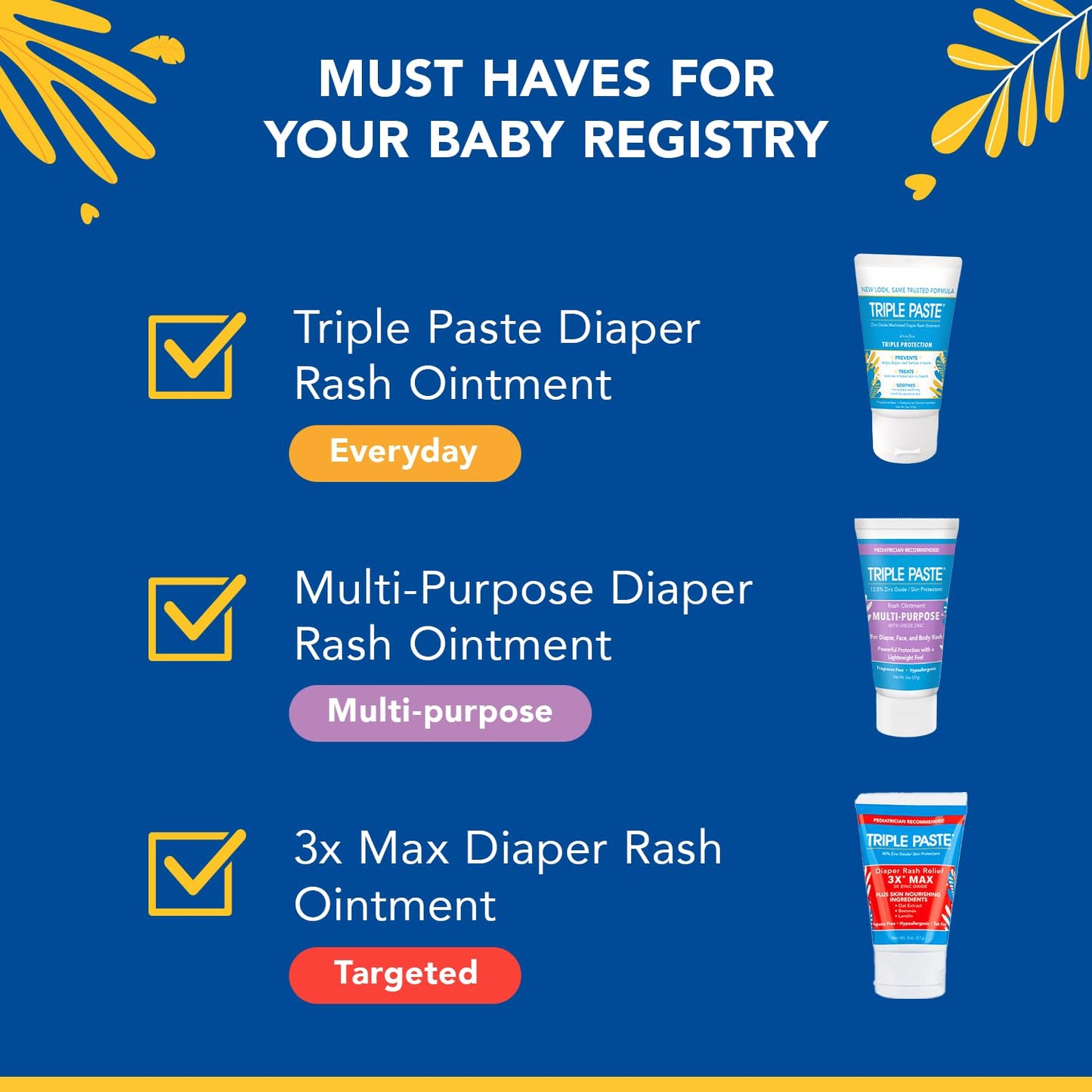 Triple Paste Gift Bundle: Diaper Rash Cream Ointment, 3X Max Strength, Multi-Purpose, 2oz Trio Kit