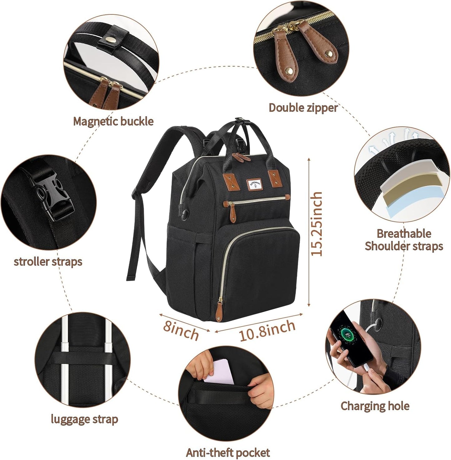 Diaper Bag Backpack:Baby Bag Large Tote Diaper bag for Boys and Girls, Men's Diaper Backpack, Women's Shoulder Mommy Bag, 2 Kids Nappy bag for mom and dad Black