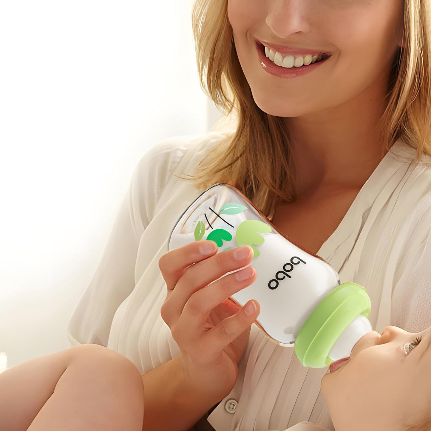 YOHKOH Natural Glass Baby Bottle with Natural Response Nipple, Newborn Anti-Colic Baby Bottles, Wide Neck Mushroom Cap Baby Bottle, Clear (Green, (5.4oz (Pack of 4))