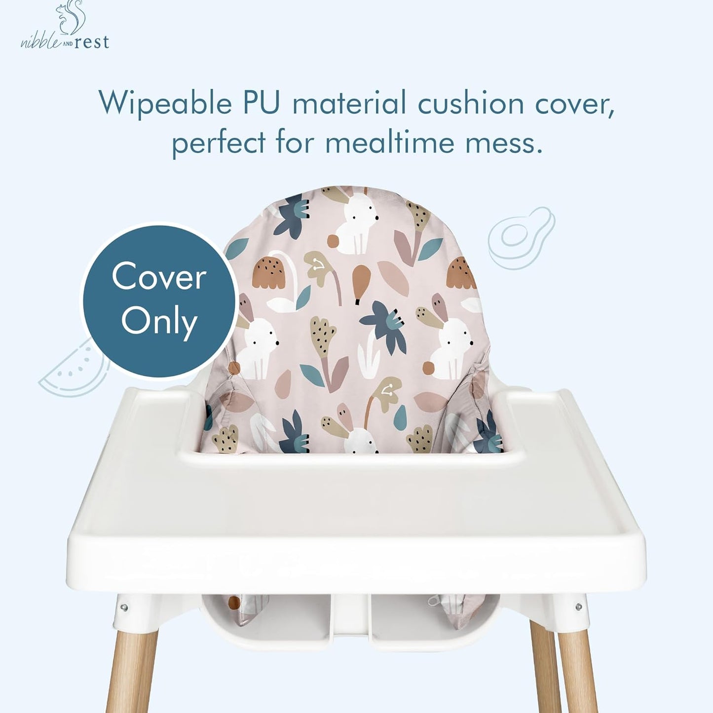 Nibble and Rest Highchair Cushion Cover for Inflatable Cushion, Compatible for IKEA Antilop Highchair,Accessories Stain-Proof and Wipeable Cover (Cushion NOT Included)(taupebunnybliss)