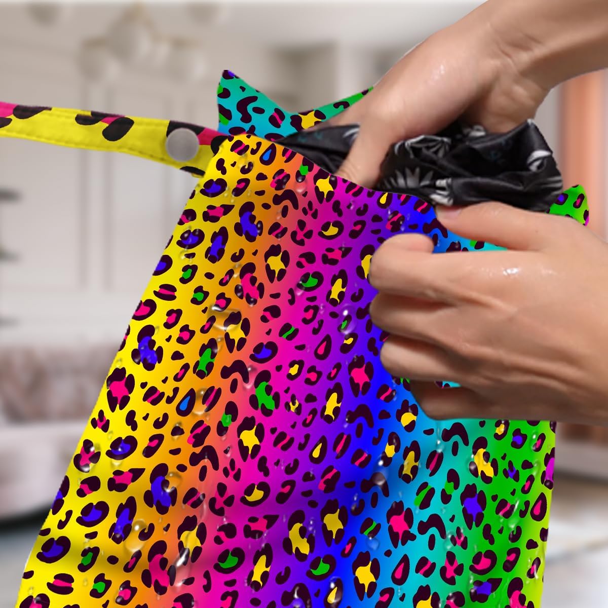 4 Pack Colorful Rainbow Neon Leopard Wet Bag Waterproof Washable Reusable Wet Dry Bag for Swimsuit Clothes Cloth Diaper Travel Beach Yoga Toiletries Gift for Women Sister Bestie Birthday Christmas