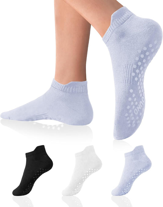 DIBAOLONG Pilates Socks with Grips for Women Yoga Socks Non Slip Barre Hospital Socks 6-Pairs Grippy Ankle Socks