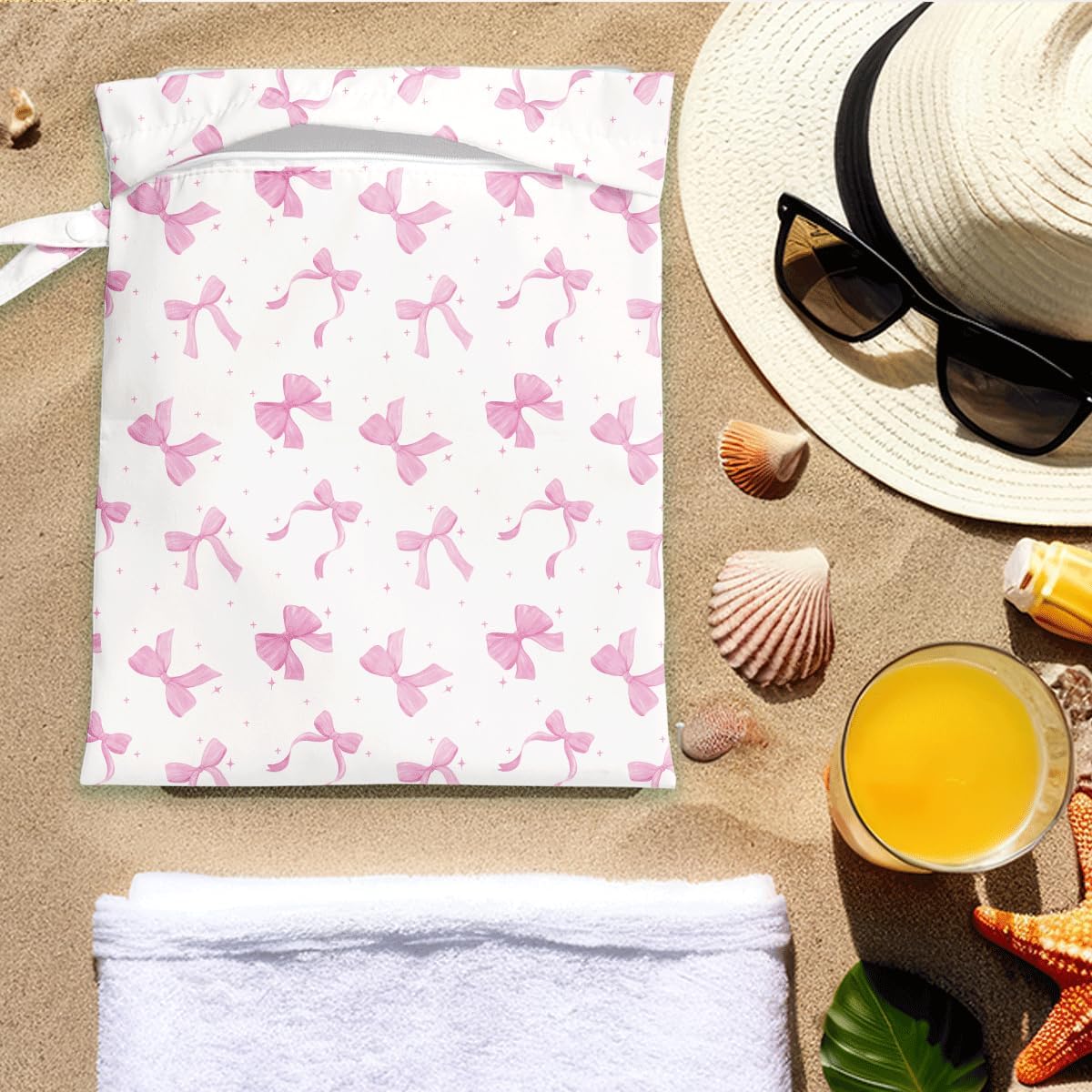 Wet Bag for Swimsuit Pool Travel Baby Cloth Diapers Dirty Yoga Gym Clothes Beach Bags Summer Gifts for Women Men Beach Vacation Essentials Pink Bow Waterproof Wet Dry Bag Travel Laundry Bags