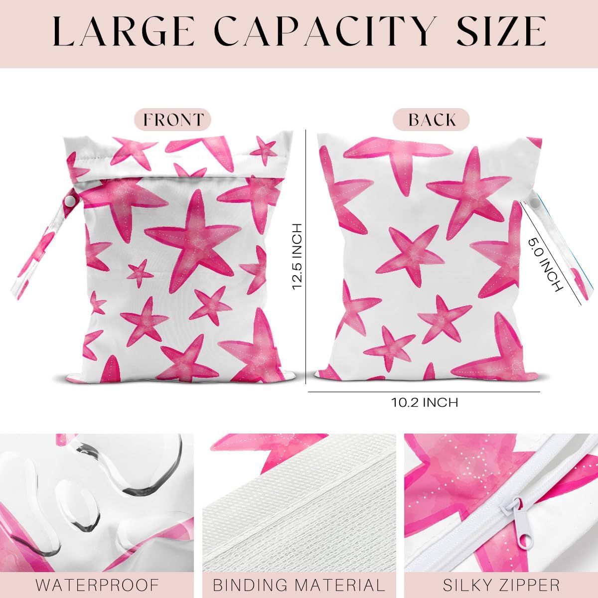 4 Pack Wet Bag for Swimsuit, Beach Travel Essentials Wet Dry Bag, for Sunscreen Toiletry Dirty Clothes Yoga Gym Diaper, Friend Summer Beach Vacation Gifts. Starfish, shells, crabs
