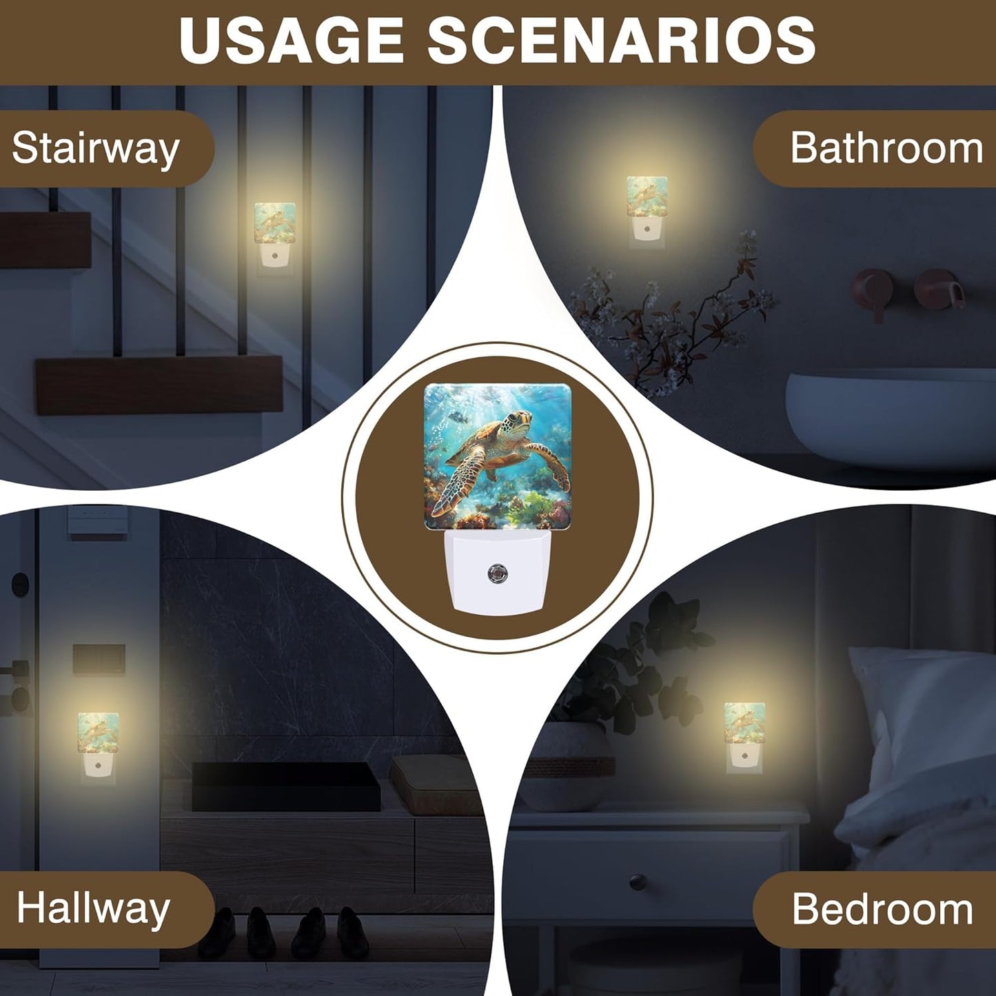 Sea Turtle Night Light, Ocean Themed Plug-in Nightlight with Dusk to Dawn Auto Sensor for Home Bedroom Hallway Kitchen 0.5W Sleep Friendly Led Lamp for Women Men