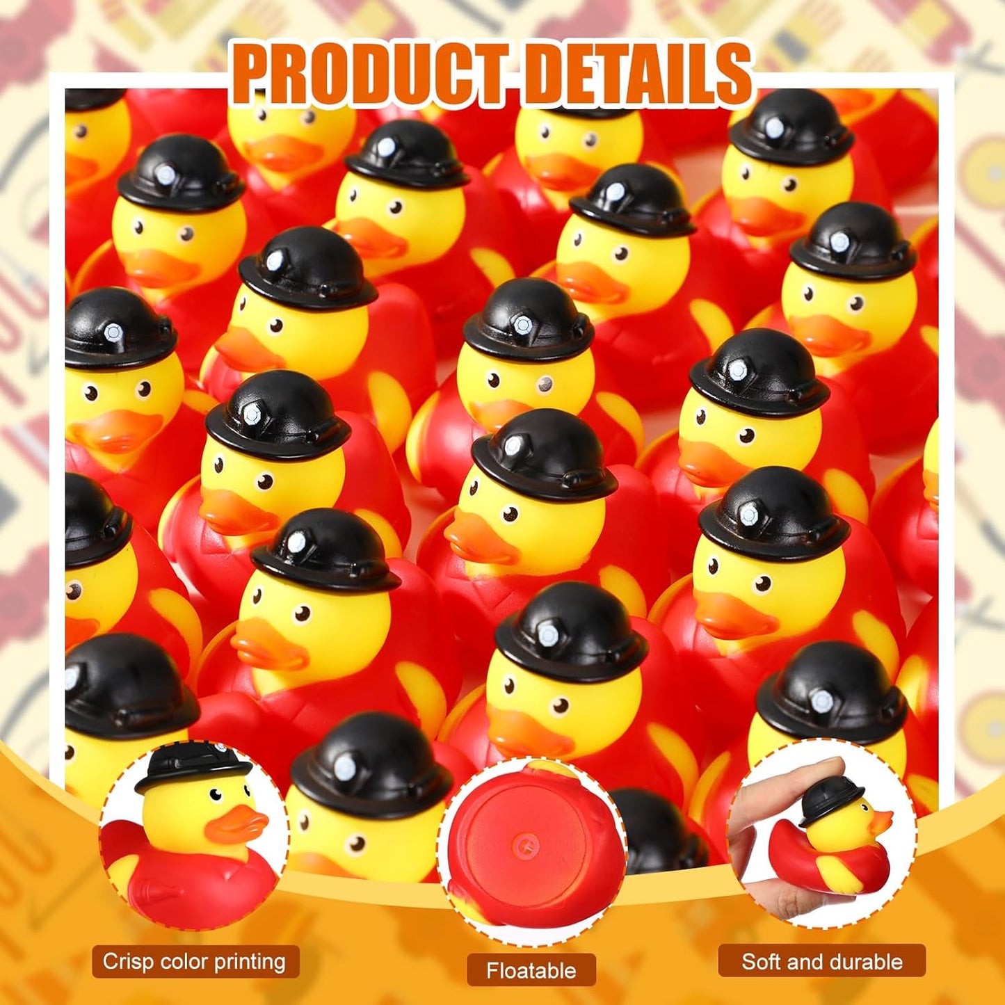 Sotiff 48 Pcs Firefighter Rubber Ducks Bulk 2 Inch Fireman Rubber Ducky for Firefighter Party Favors Birthday Party Gifts Beach Summer Bath Tub Pool Float