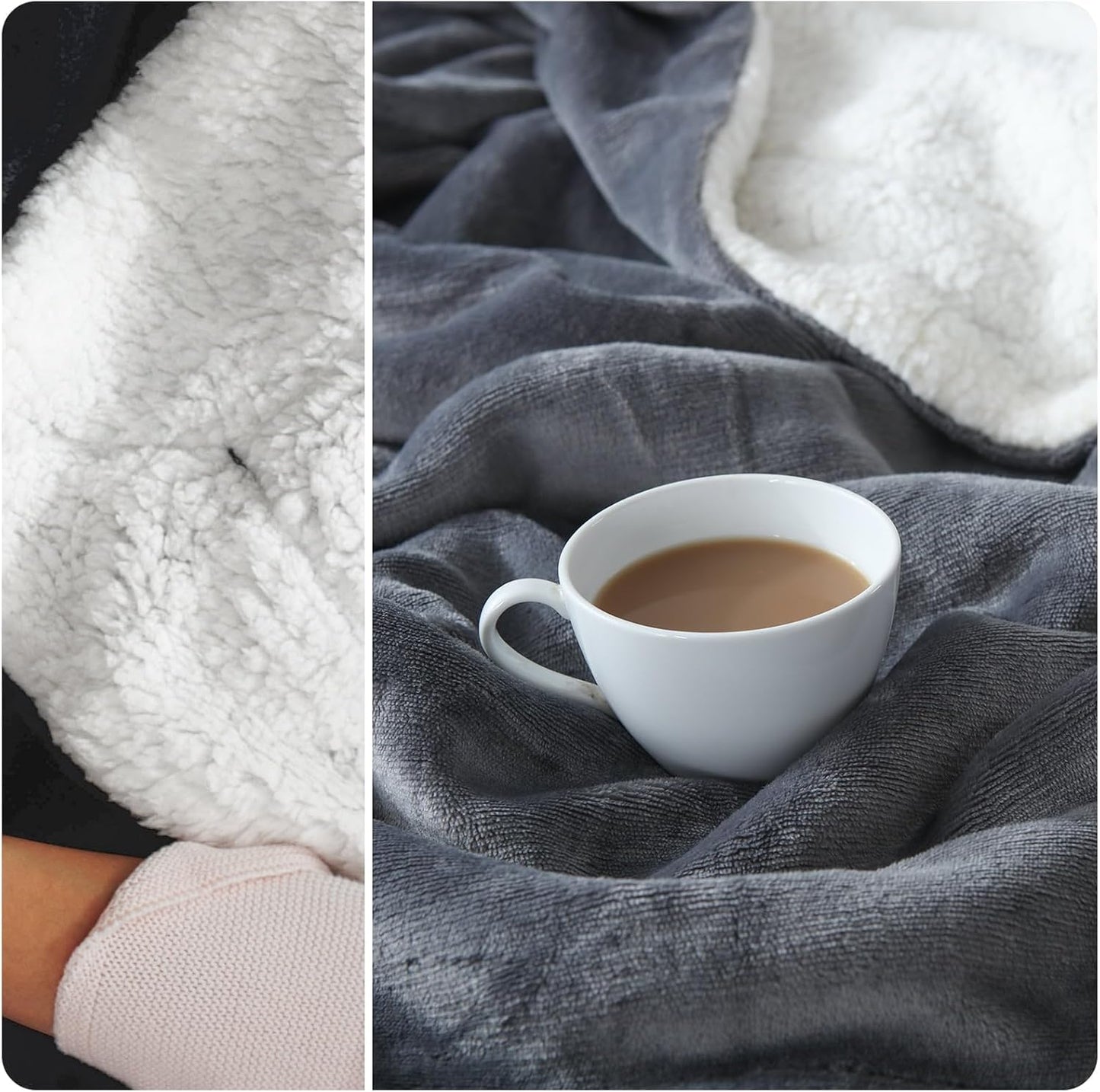 NANPIPER Sherpa Blanket for Couch, Warm and Lightweight Throw, Soft Fuzzy Plush Fleece for Winter, Castlerock Grey 50x60 Inches