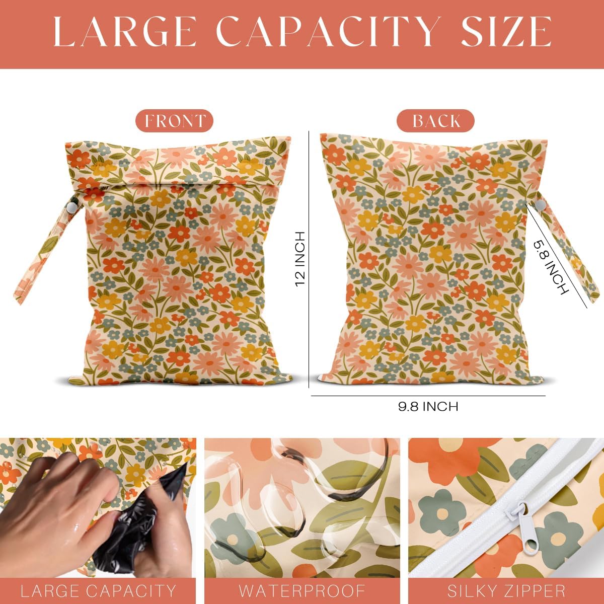 4 Pack Cute Wet Bag Waterproof Washable Reusable Wet Dry Bag for Swimsuit Dirty Clothes Diaper Travel Beach Pool Gym Birthday Bachelorette Party Toiletries Beach Essentials,Forest Fox Flower