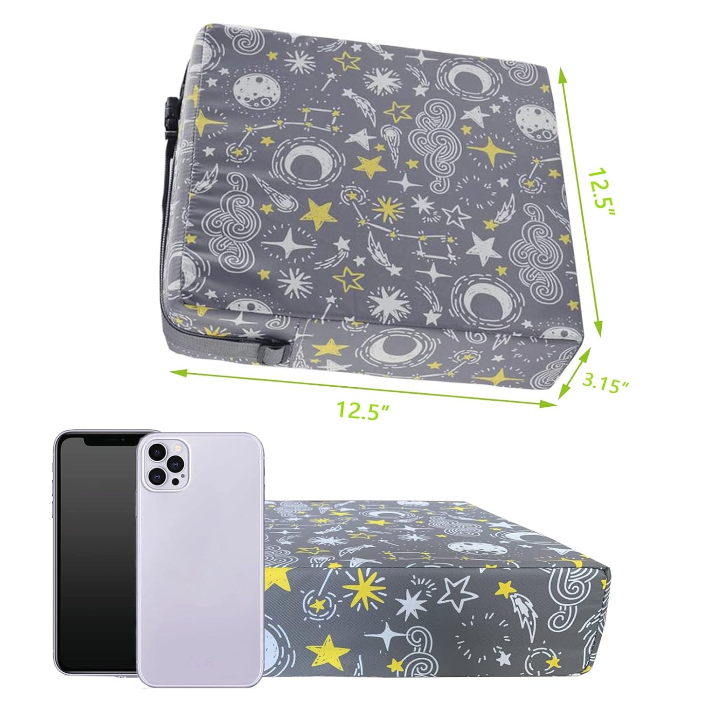 Taeku Booster Seat for Dining Table, Portable Kids Toddler Booster Chair Increasing Cushion Cartoon Seat Pad with 2 Safety Buckles for Kitchen Restaurant (Planet Grey)