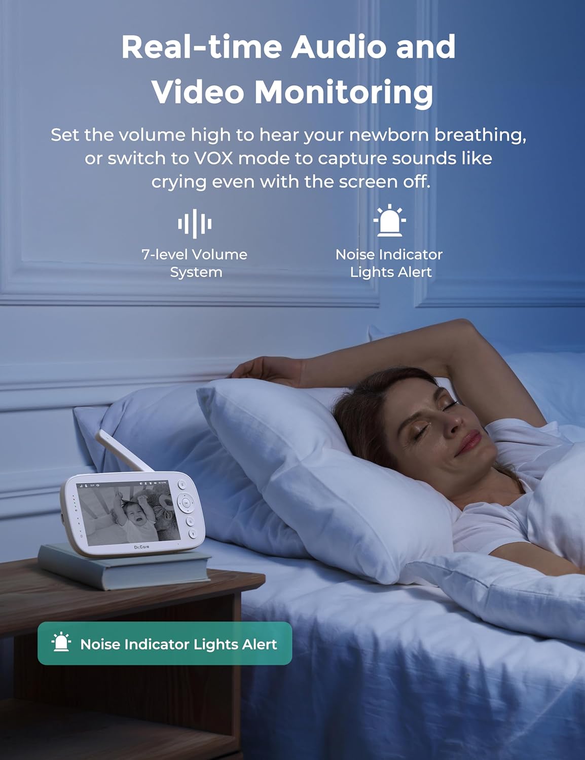 Dr.Care NovaView Video Baby Monitor with 2 Cameras - 5" 1080P Split Screen Display, 5000mAh Battery, Night Vision, Real-Time/VOX, 2X/4X Zoom, Pan & Tilt, 1000ft Range, 2-Way Audio, No WiFi