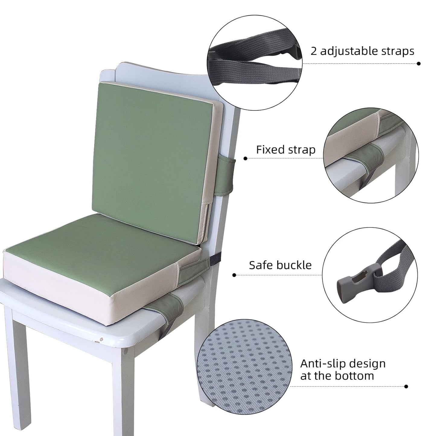 Booster Seat for Dining Table, PU Anti-Scratch Easy Cleaning Kids Toddler Booster Seat for Table, Portable Travel Increasing Cushion for Chair - Green