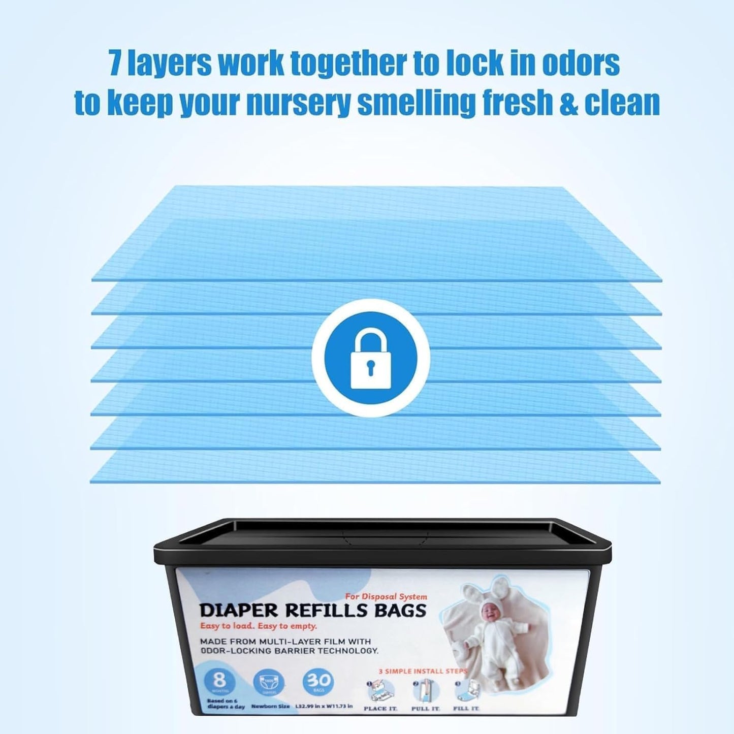 Diaper Pail Refills Bags with 30 Bags, Compatible with Genie Easy Roll Signature Diaper Pail and Platinum Diaper Pail, 7-Layer Odor-Barrier Technology, 4 Pack (120 Bag)