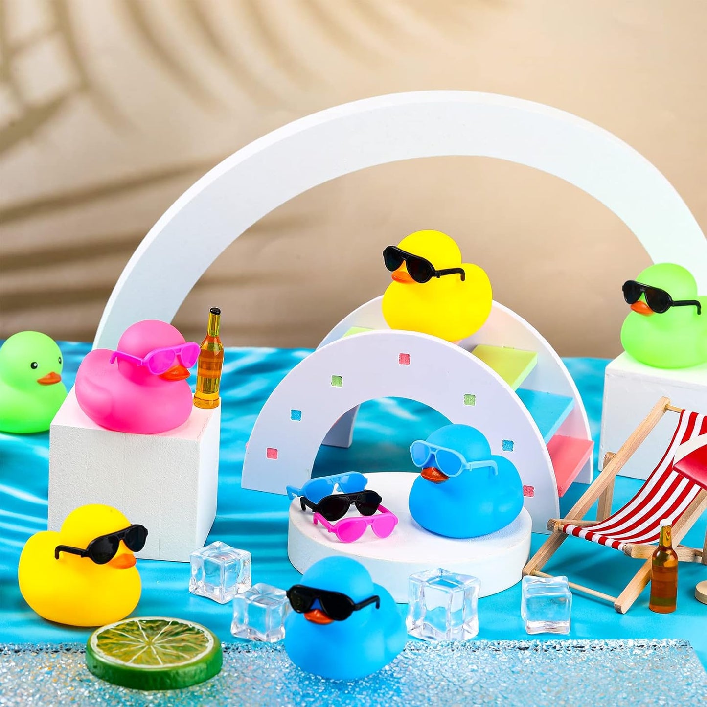 24 Pcs Mini Rubber Ducks with Sunglasses, Rubber Ducks in Bulk Valentine Bathtub Toys for Cruise Valentines Kids Classroom Gift Exchange(Eyeglasses,Yellow, Blue, Pink, Black, Green)