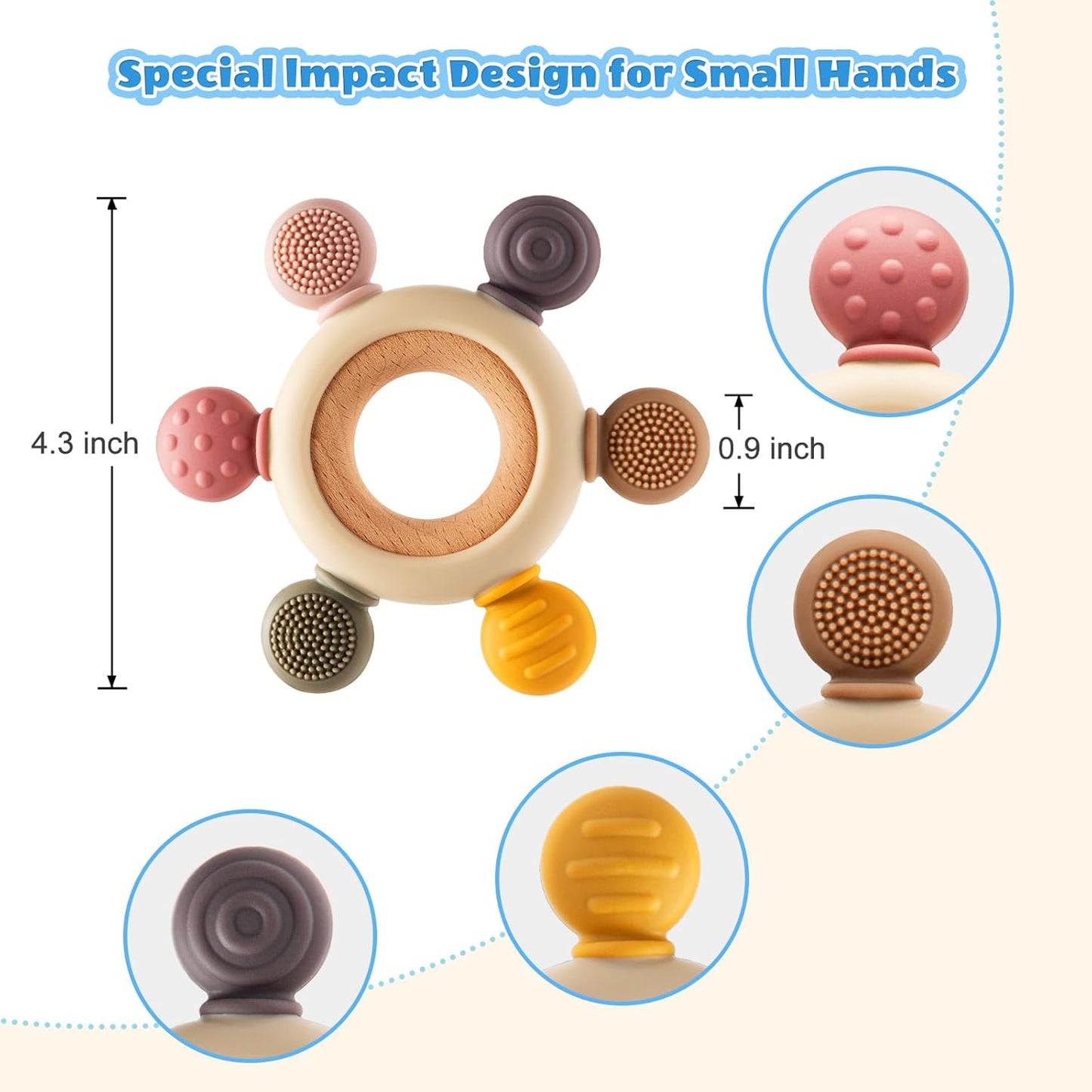 2 Pack Baby Teething Toys for 0-6 6-12 Months, Silicone Soothing Baby Teether Toys & Montessori Sensory Toys for Boy Girl, Safe and Durable Teething Toys for Newborn Infant