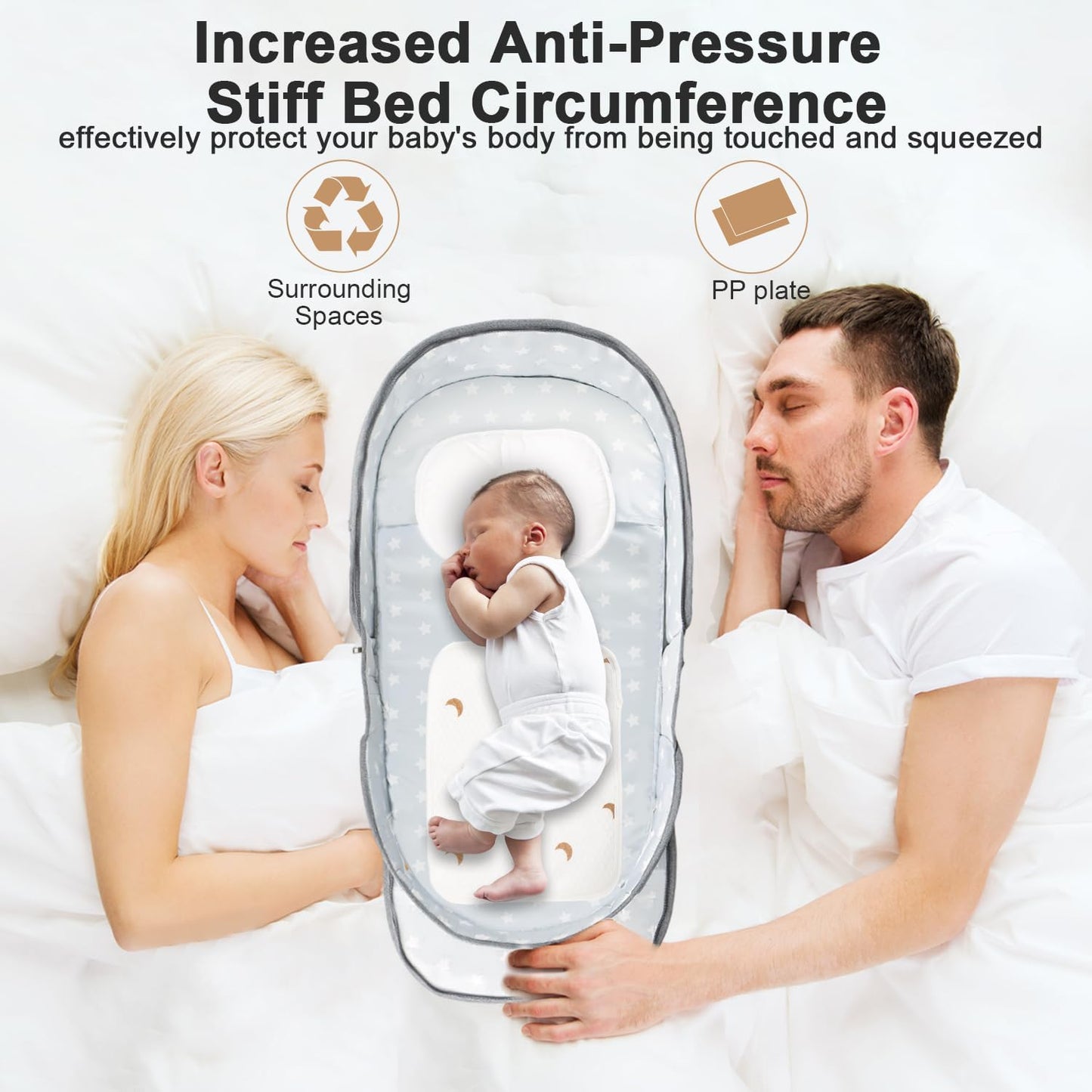 Portable Bassinet for Baby Travel & Home - Lightweight Foldable Bedside Sleeper with Breathable Mesh, Carry Bag & Storage Pocket, Compact Bassinets for Newborn Infant, Safe Cosleeping Design
