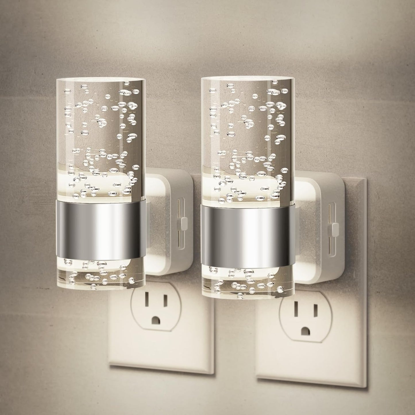 JandCase Night Light, Night Lights Plug into Wall,2 Pack LED Nightlight with Adjustable Brightness, 5000K，Automatic Night Light Plug in with Auto Light Sensor for Bathroom Hallway Room Decor