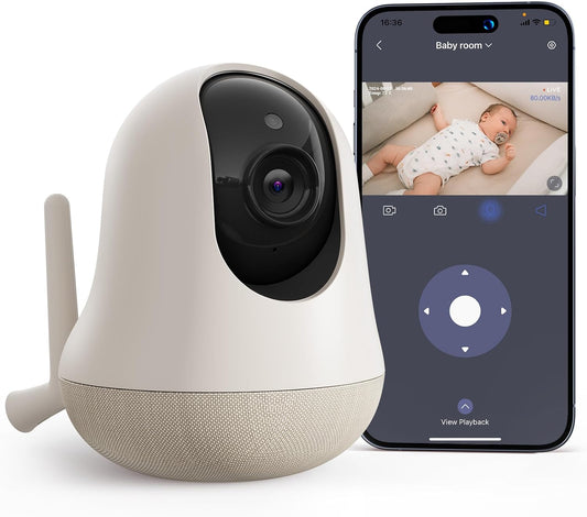 nooie 2K Smart WiFi Baby Monitor with Camera and Audio, Smartphone App Control, Temperature Sensor, Motion & Cry Detection, IR Night Vision, 2-Way Talk, Cloud & SD Card Storage, Ideal for New Moms