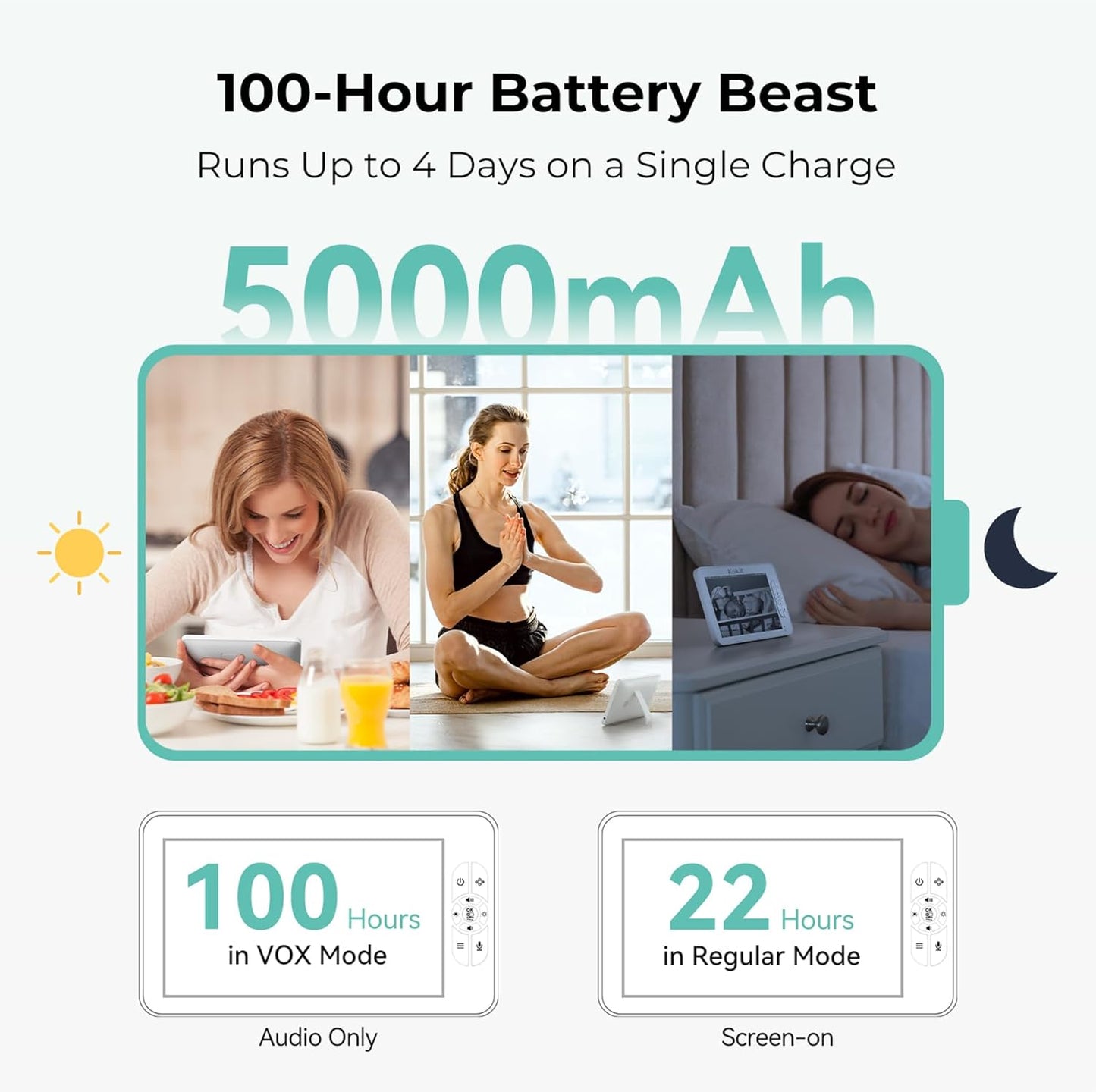 7" 1080P Full HD Split-Screen Baby Monitor,100 Hrs 5000mAh Battery Runs 4 Days with Flexible Bracket,No WiFi Baby Monitor with 2 FHD Cameras Hack-Proof,4X Zoom,2-Way Talk,Temp Alert/Lullabies/VOX