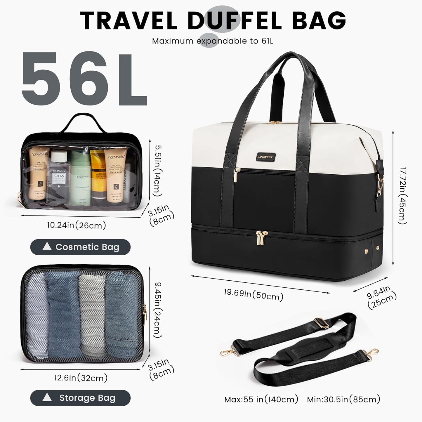 LOVEVOOK Weekender Bag, Large Travel Duffel Bag for Women with 2 Packing Cubes, Carry on Overnight Bag with Shoe Compartment, Mom Hospital Bags for Labor and Delivery
