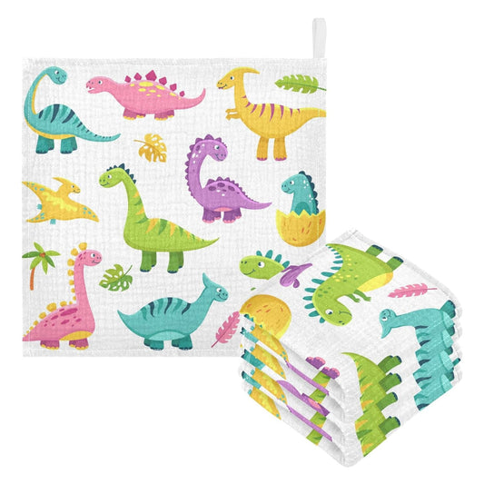 Cartoon Dinosaur Baby Muslin Washcloths Cute Burp Cloths Soft Absorbent Baby Wash Cloth Fingertip Face Towels for Newborn Boys Girls 12 x 12 in, 5 Pack