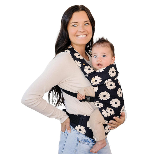 Ava & Oliver Essential Baby Carrier – Ergonomic, Hip-Healthy Soft Structured Carrier for Infants & Toddlers (7–35lbs) - Front and Back Carry, Breathable Fabric, Stylish & Lightweight (Black Floral)