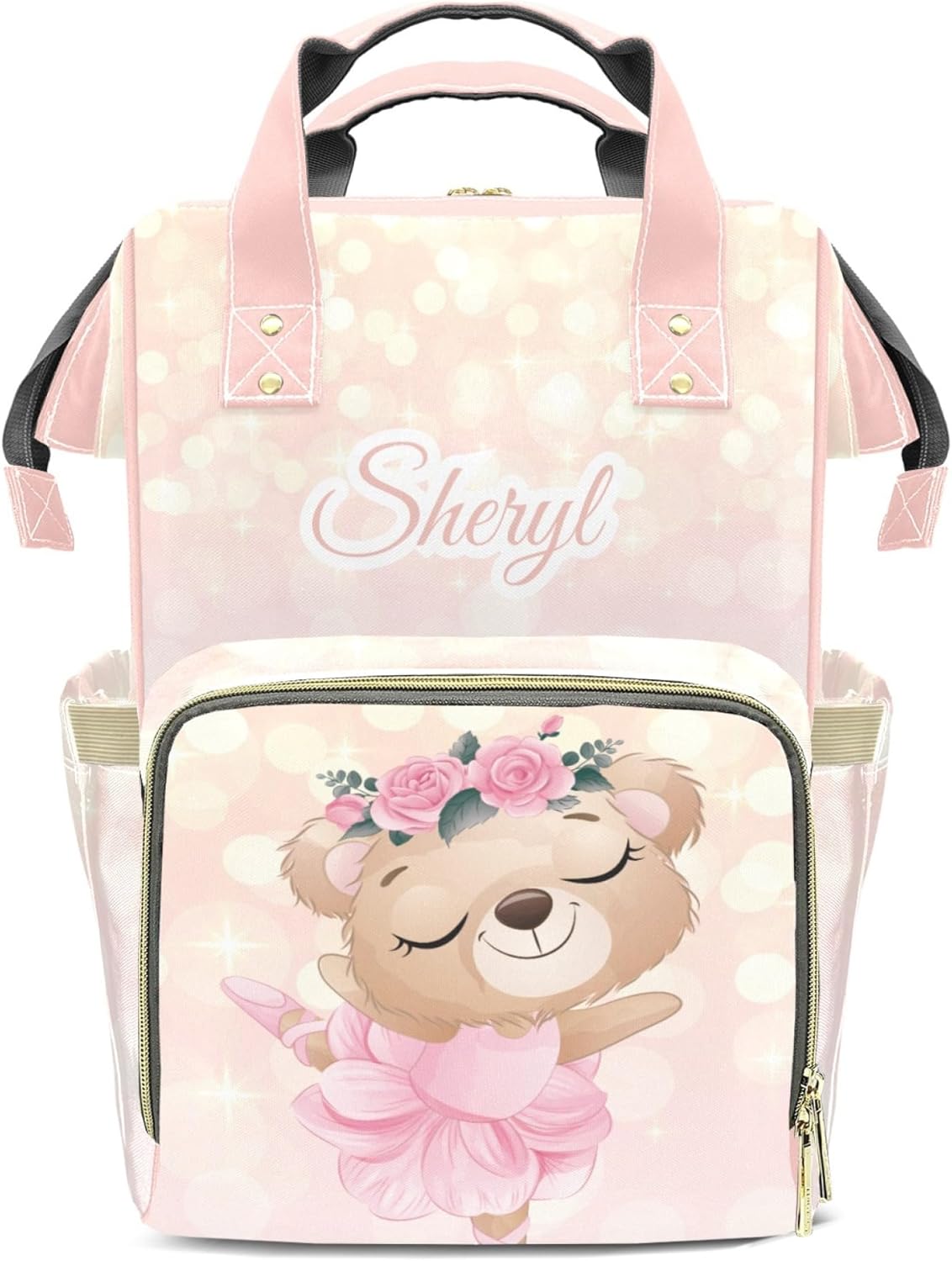 Personalized Diaper Bag for Girls Baby, Large Capacity Custom Pink Bear Diaper Bag with Name, Waterproof Girls Baby Bag Backpack with Adjustable Shoulder Straps Nappy Bag