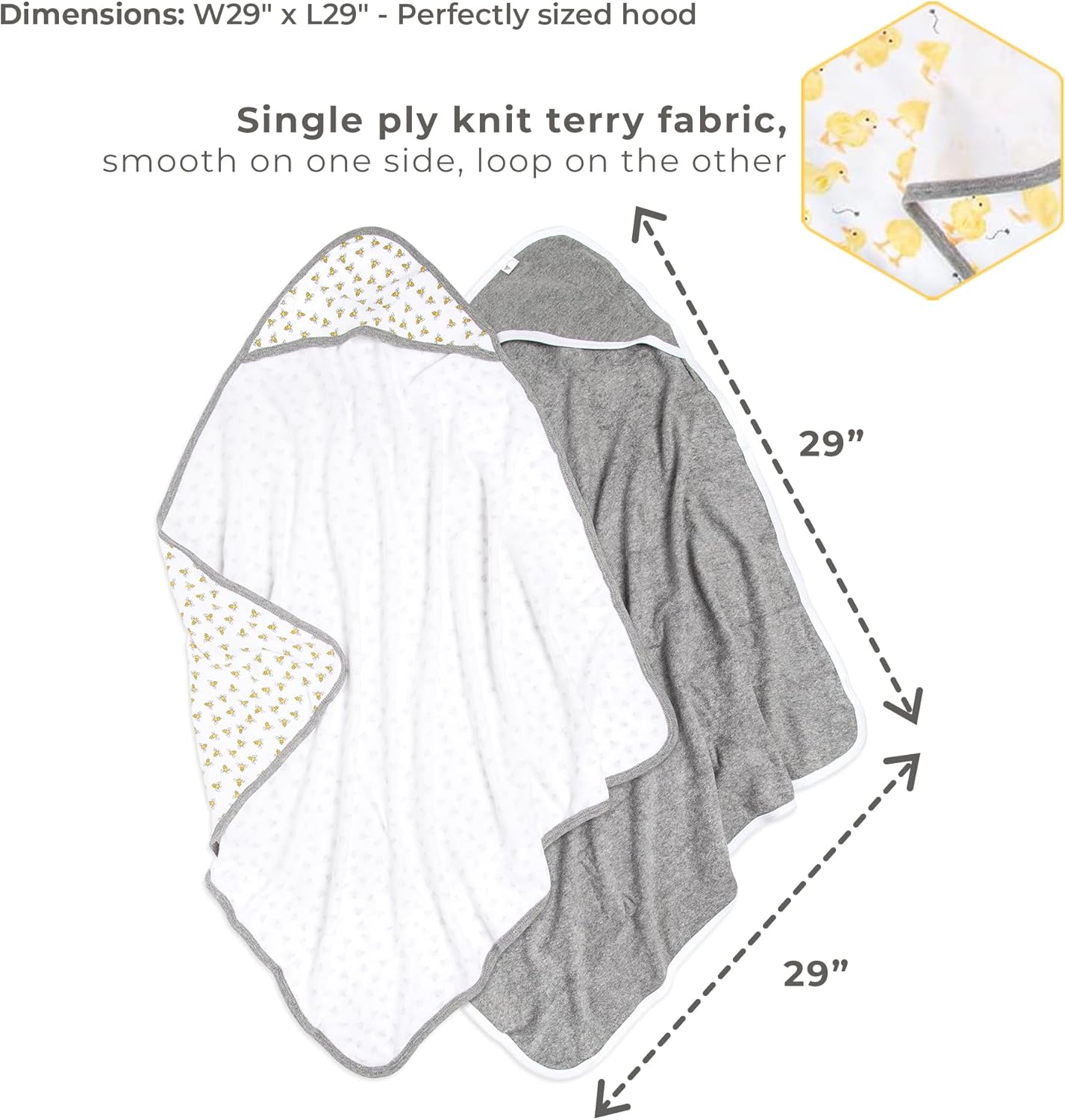 Burts Bees Baby Infant Hooded Towels Little Ducks Organic Cotton, Unisex Bath Essentials and Newborn Necessities, Soft Nursery Towel with Hood Set, 2-Pack Size 29 x 29 Inch