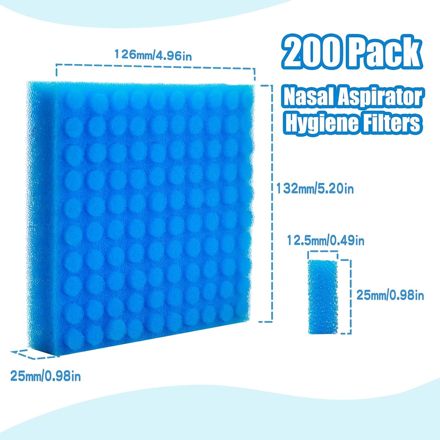 200-Pack of Premium Nasal Aspirator Hygiene Sponges, Replacement for Nosefrida Nasal Aspirator Filters, BPA, Phthalate & Latex-Free (200 Count)