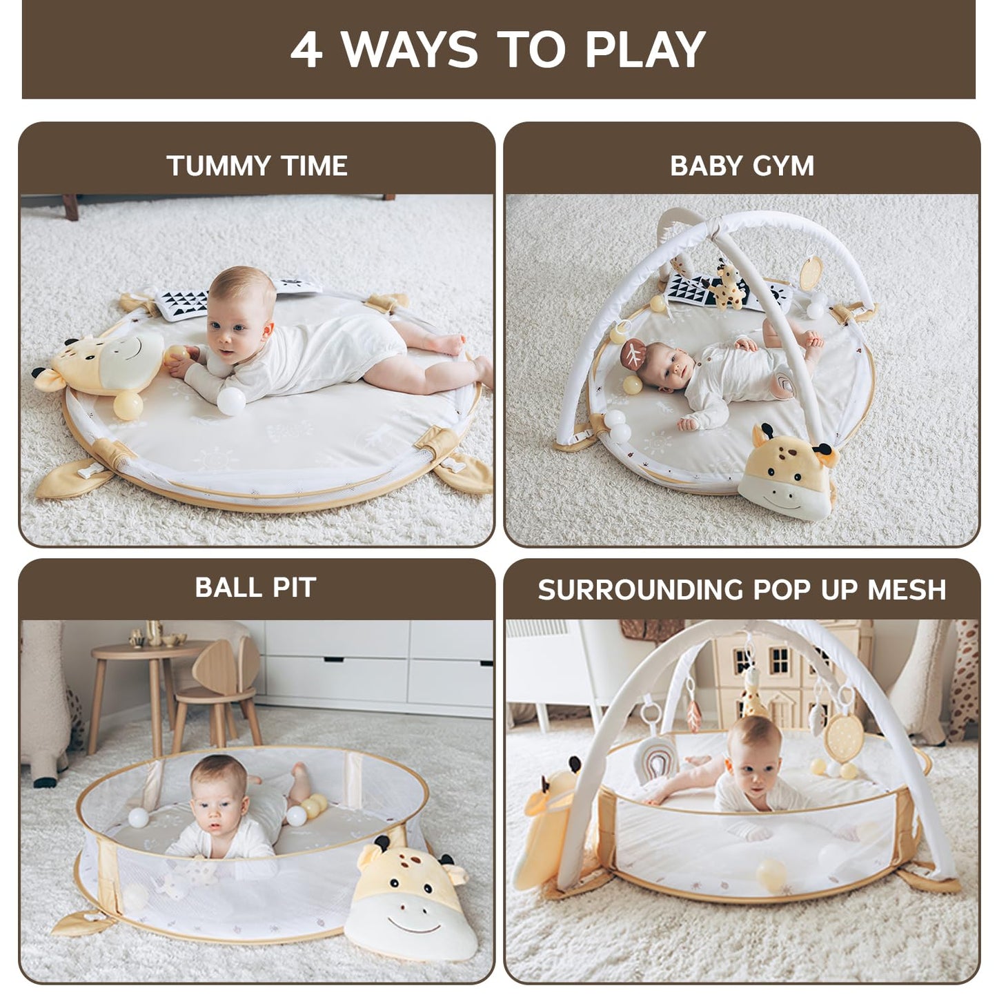 6-in-1 XL Play Mat & Play Gym, Baby Gym, Baby Activity Gym, Sensory Exploration and Motor Skill Development Toys (Sand)