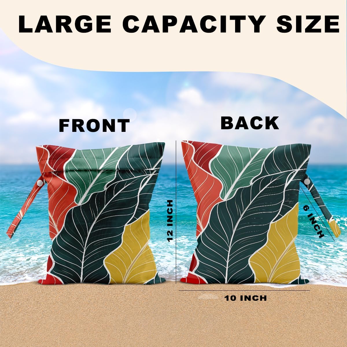 2Pcs Palm Leaves Wet Bags 12x10 Inch, Summer Plant Waterproof Wet Dry Bags, Washable Travel Laundry Bag for Swimsuit Beach Diapers Dirty Yoga Gym Clothes, Plant Gifts for Women Friend Travelers