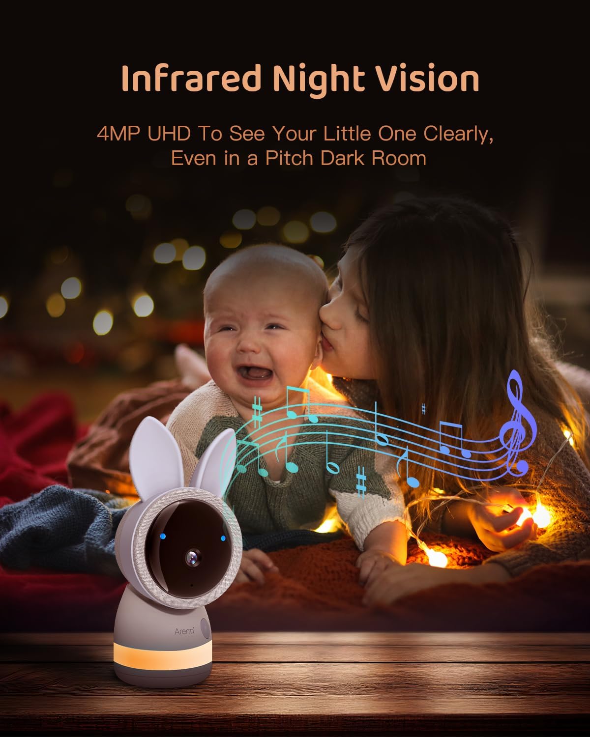 ARENTI Upgraded Baby Monitor, 4MP 2.4G&5G WiFi Baby Camera Monitor, Infrared Night Vision, Night Light, 2-Way Audio, Cry&Motion Detection, Temp&Humidity Sensor, App Control