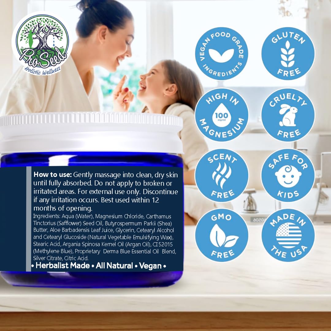 ProSeed Methylene Blue Magnesium Lotion with Yarrow, Turmeric, Frankincense, Vitamin E, Chamomile – Deep Moisturizing Cream for Face & Body – Bedtime & Post-Workout Massage for Kids, Men, Women - 2oz
