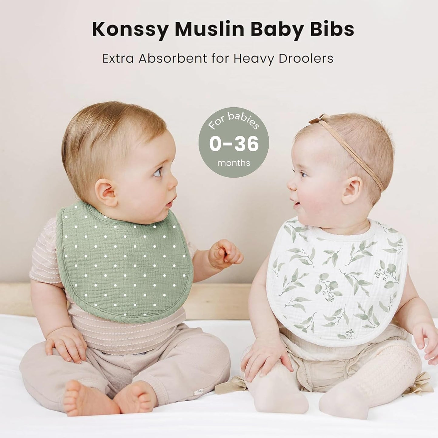 Konssy Muslin Baby Bibs 8 Pack Baby Bandana Drool Bibs Cotton for Unisex Boys and Girls, Soft Absorbent Set for Teething and Drooling