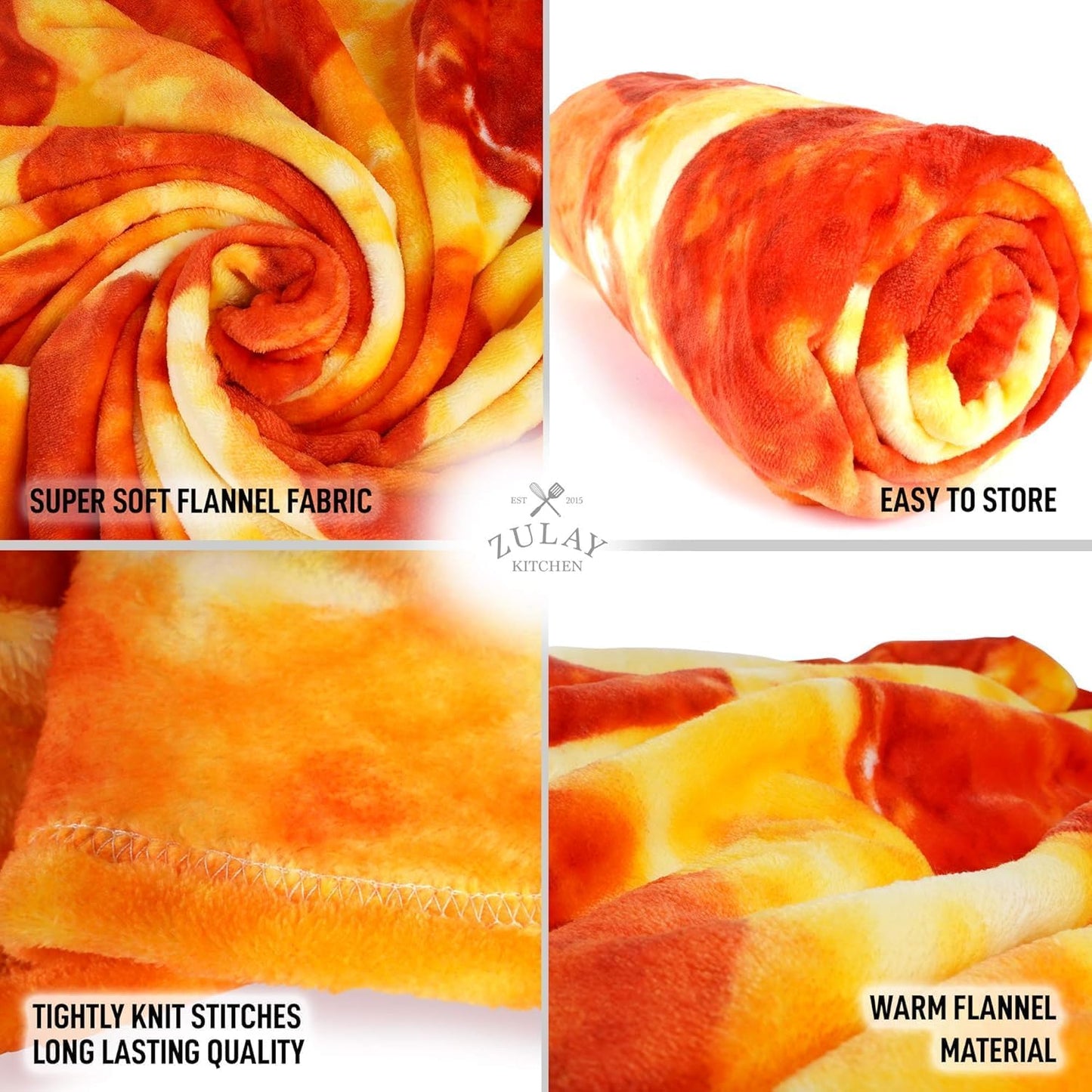 Zulay Giant Double Sided Pepperoni Pizza with Gift Gift Packaging - Novelty Blanket for Adults & Kids - Soft Flannel Round Pepperoni Blanket for Indoors, Outdoors, Travel, Home, 285 GSM - 71 Inches