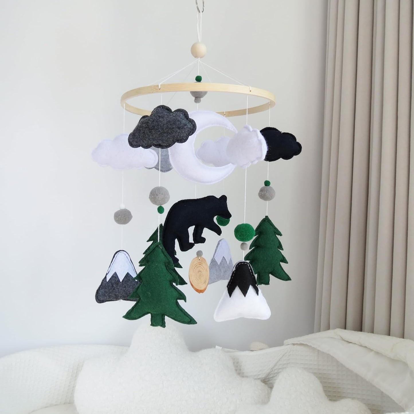 Woodland Mobile for Crib Bear Baby Mobile for Crib Woodland Crib Mobile for Boys Girls Forest Baby Nursery Mobile for Bassinet