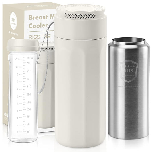 Portable Breast Milk Cooler - 11oz Breast Milk Cooler Bottle with Baby Bottle, Breast Milk Chiller with Stainless Steel Ring Cooling for 24 Hours, Breastfeeding Essentials for Travel Outdoor
