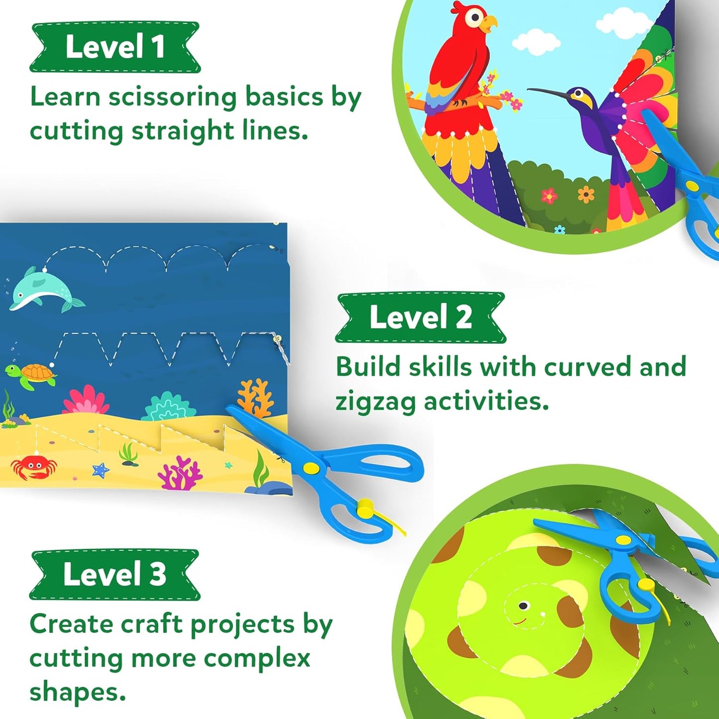 Skillmatics Scissor Skills Activity Book - Snip Snip Animals, Stocking Stuffers, 25 Fun Cutting & Creative Activities, 2 Child-Safe Scissors, Felt Craft Kit, Christmas Gift for Kids Ages 3, 4, 5, 6, 7