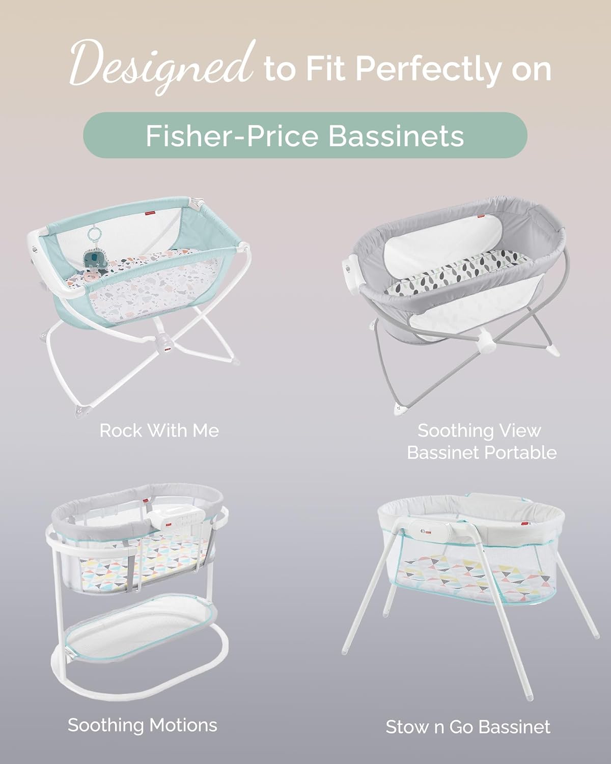 Bassinet Fitted Sheets for Fisher Price Bassinet Soothing Motions, Stow and Go, Rock with Me and Soothing View - Buttery Soft Sheets - Pale Pink + Lavendar + Cloud, 3 Pack