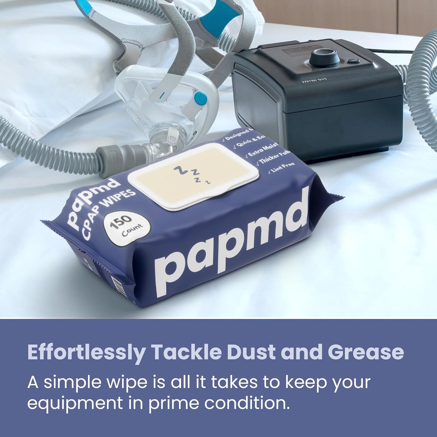 Unscented CPAP Wipes, 150-Pack Travel Wipes, Thick Lint-Free Fabric for Mask, Tube & CPAP Machines, Enhanced Moisture & Easy Pull Design