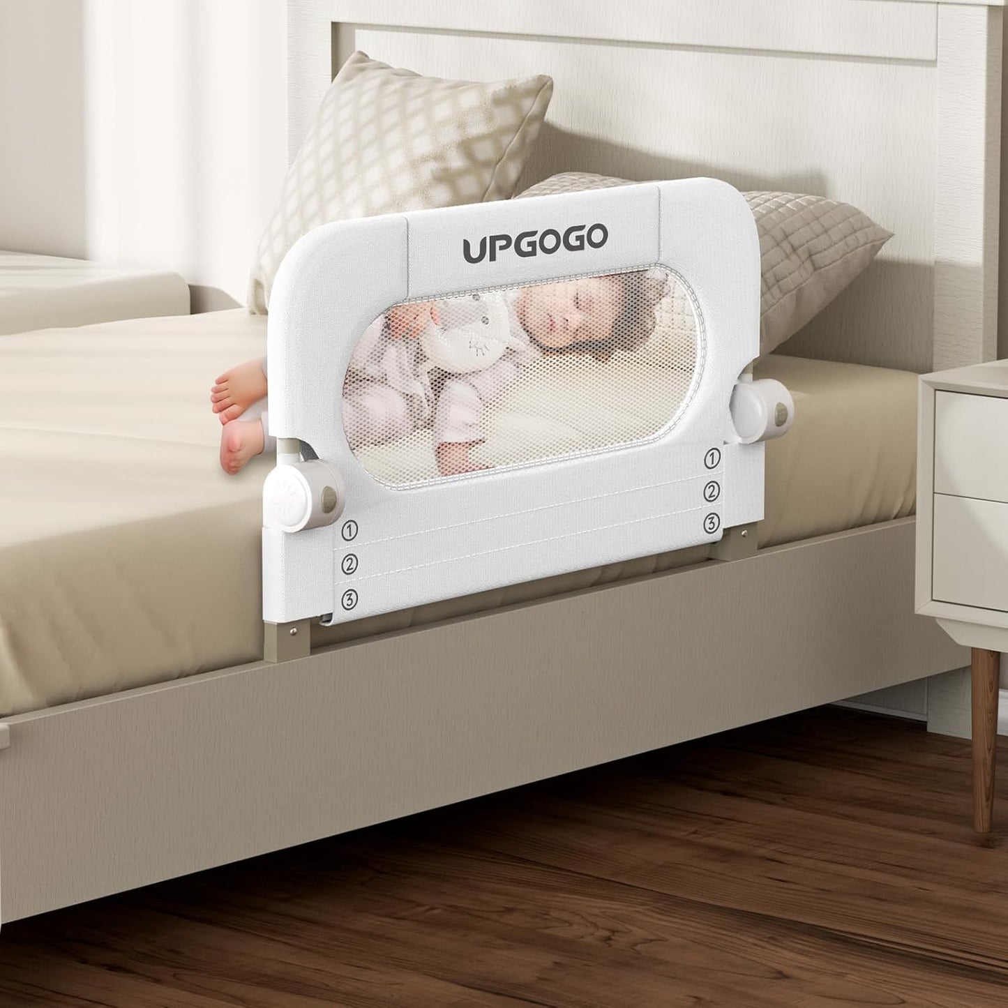 Folding Toddler Bed Rails for Crib,Toddler Bed Guard Rail with Reinforced Anchor Safety System,Bed Rail for Kids Fit,Bunk,Full Size,Queen,King,Twin(White,33"x23.6")