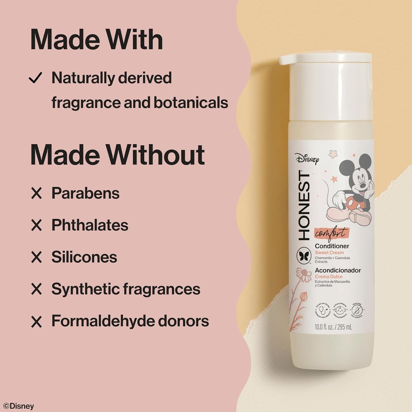 The Honest Company 2-in-1 Cleansing Shampoo + Body Wash I Gentle Enough for Baby I Dermatologist Tested, Tear-free, Hypoallergenic I Disney’s Mickey Mouse Comfort Sweet Cream, 10 fl oz