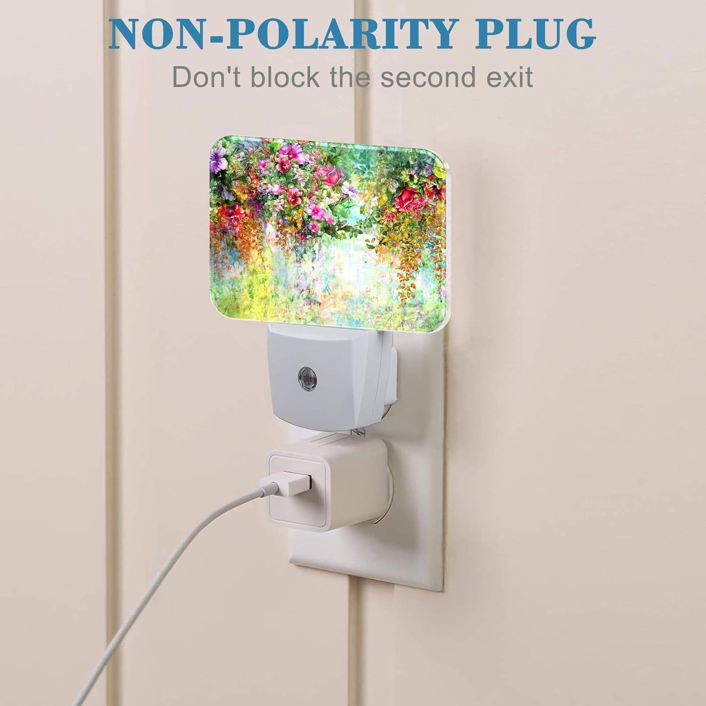 Abstract Watercolor Flowers Night Light Flowers Oli Painting Nightlight Plug into Wall with Dusk to Dawn Sensor for Kid Girls Boys Women Men Room, Hallway, Kitchen, Bathroom, Stairs Decor