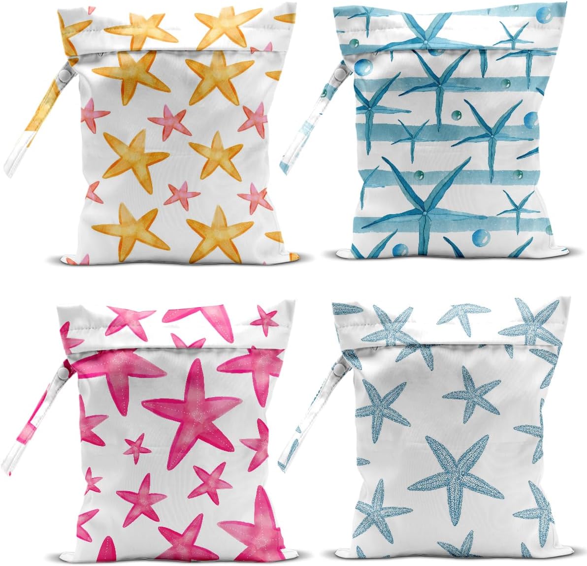 4 Pack Wet Bag for Swimsuit, Beach Travel Essentials Wet Dry Bag, for Sunscreen Toiletry Dirty Clothes Yoga Gym Diaper, Friend Summer Beach Vacation Gifts. starfish