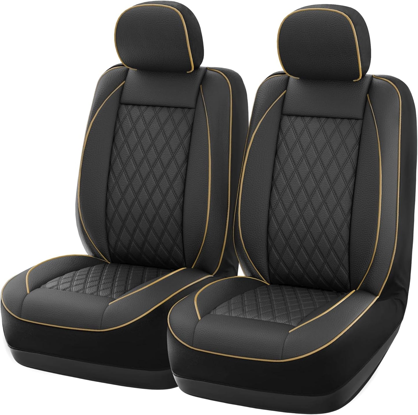 GIANT PANDA Front Car Seat Cover for Kia, Piping Leather Bucket Seat Protectors Waterproof, Custom Fit Kia Sorento Sportage Forte Telluride K5 Seltos Soul Optima Carnival (2 Pack Black+Beige Line)
