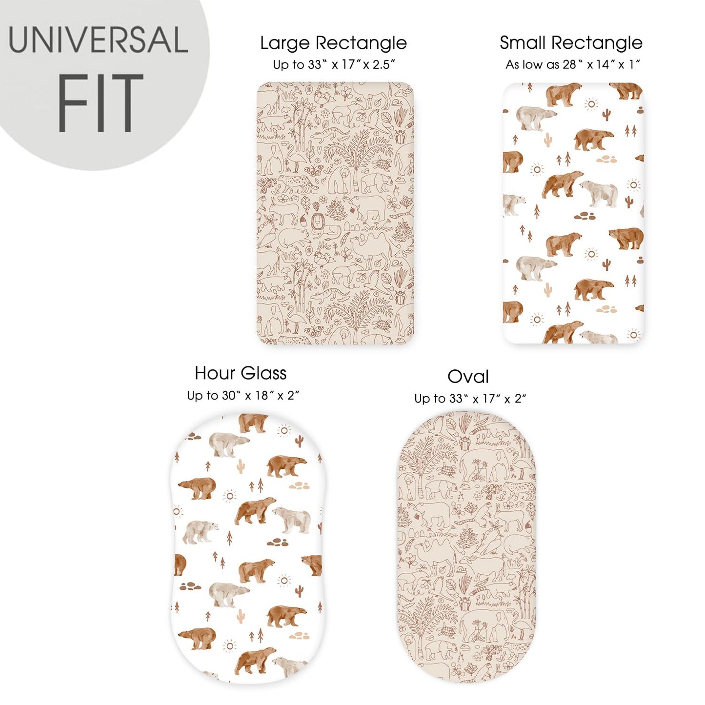 Stretch Ultra Soft Fitted Bassinet Sheet Set 2 Pack, Universal Fit for Bassinets Baby Cradle Moses Basket Oval Rectangle Mattress Safe and Snug, Stylish Bassinet Sheets of Sunny Bear Print