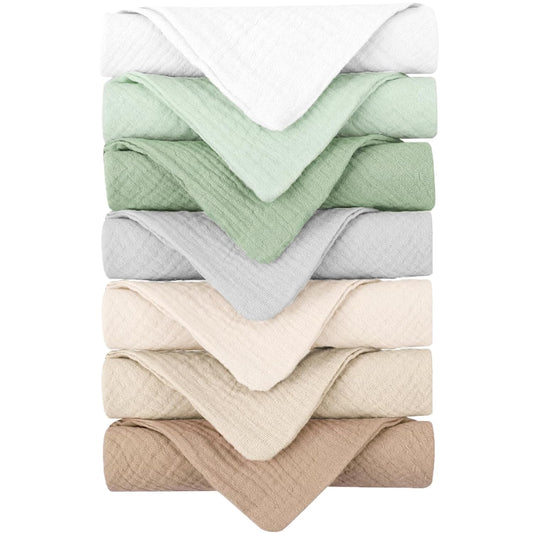 Konssy Baby Muslin Washcloths 7-Pack, 100% Cotton Baby Bath Washcloths, Soft & Absorbent Wash Cloths and Burp Cloths for Newborn Kids Girls & Boys, 11x11 inches