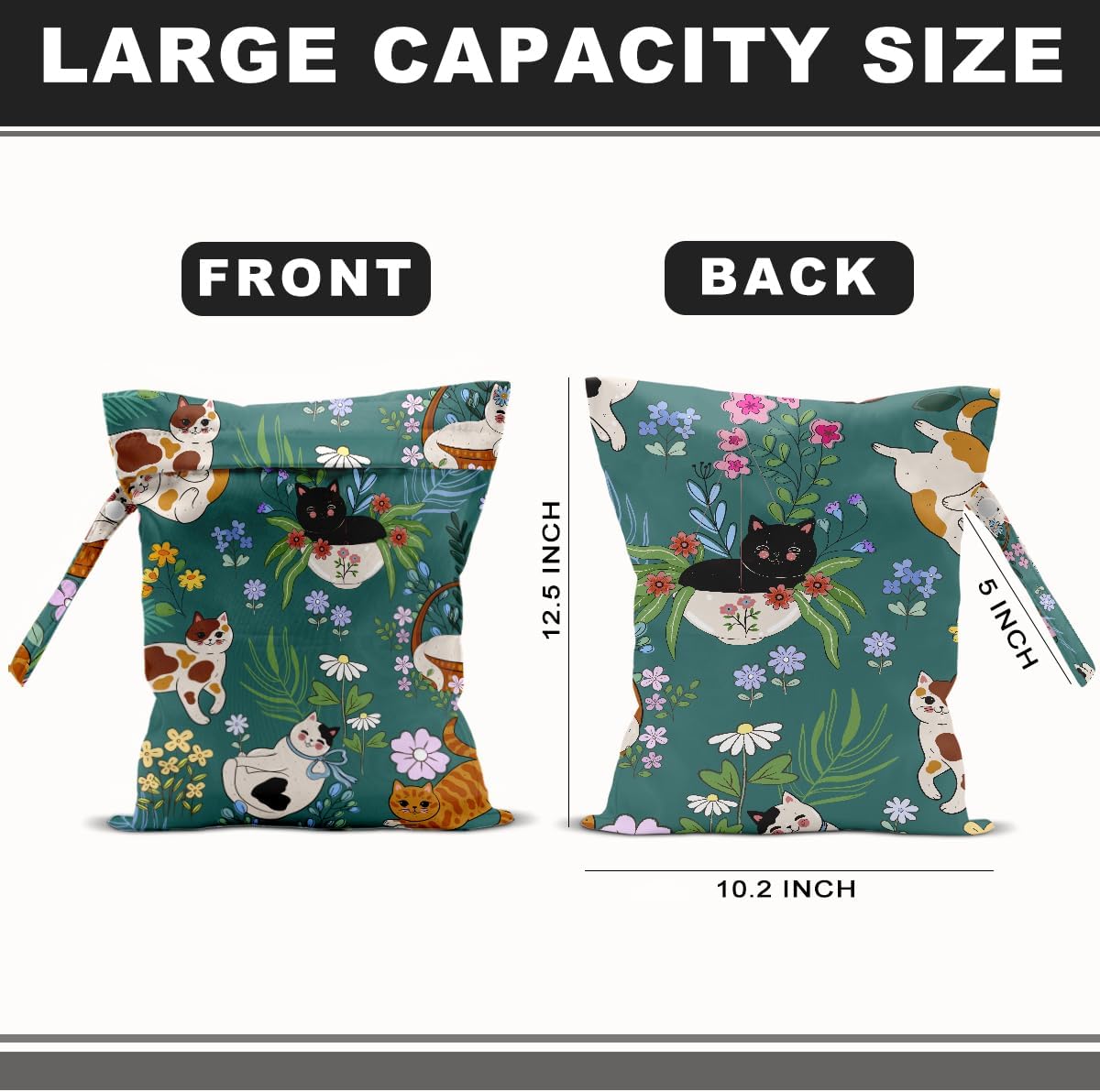 Cat Lover Gifts, 2Pcs Mushroom Cat Print Wet Bags, Wet Dry Bag Reusable Zipper Pouch for Swimsuit, Diapers, Beach, Dirty Yoga Gym Clothes, Toiletries, Waterproof Birthday Christmas Gifts