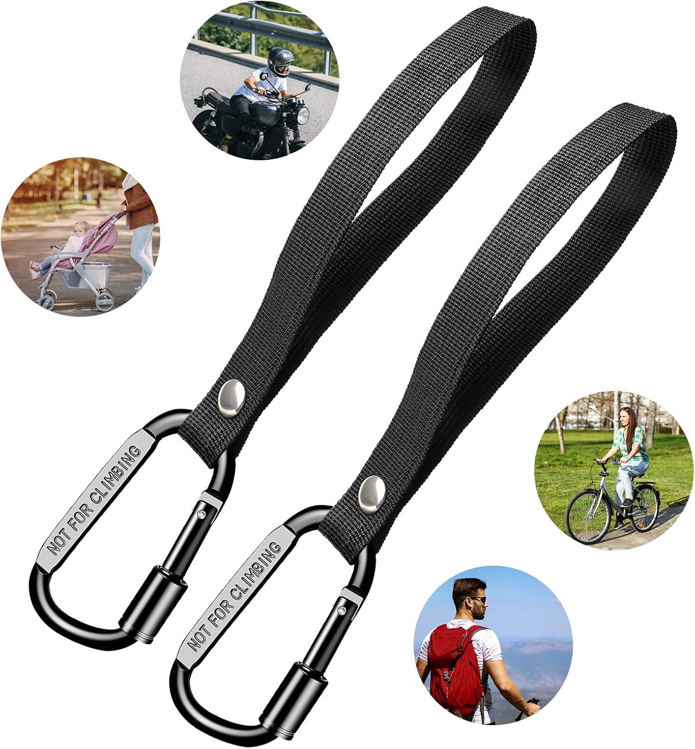 Stroller Hooks for Bags with Locking Stroller Carabiner Clip – Heavy-Duty Hooks for Diaper Bags, Groceries, Backpacks on Strollers, Bikes & Shopping Carts (Black, 2 Pieces)
